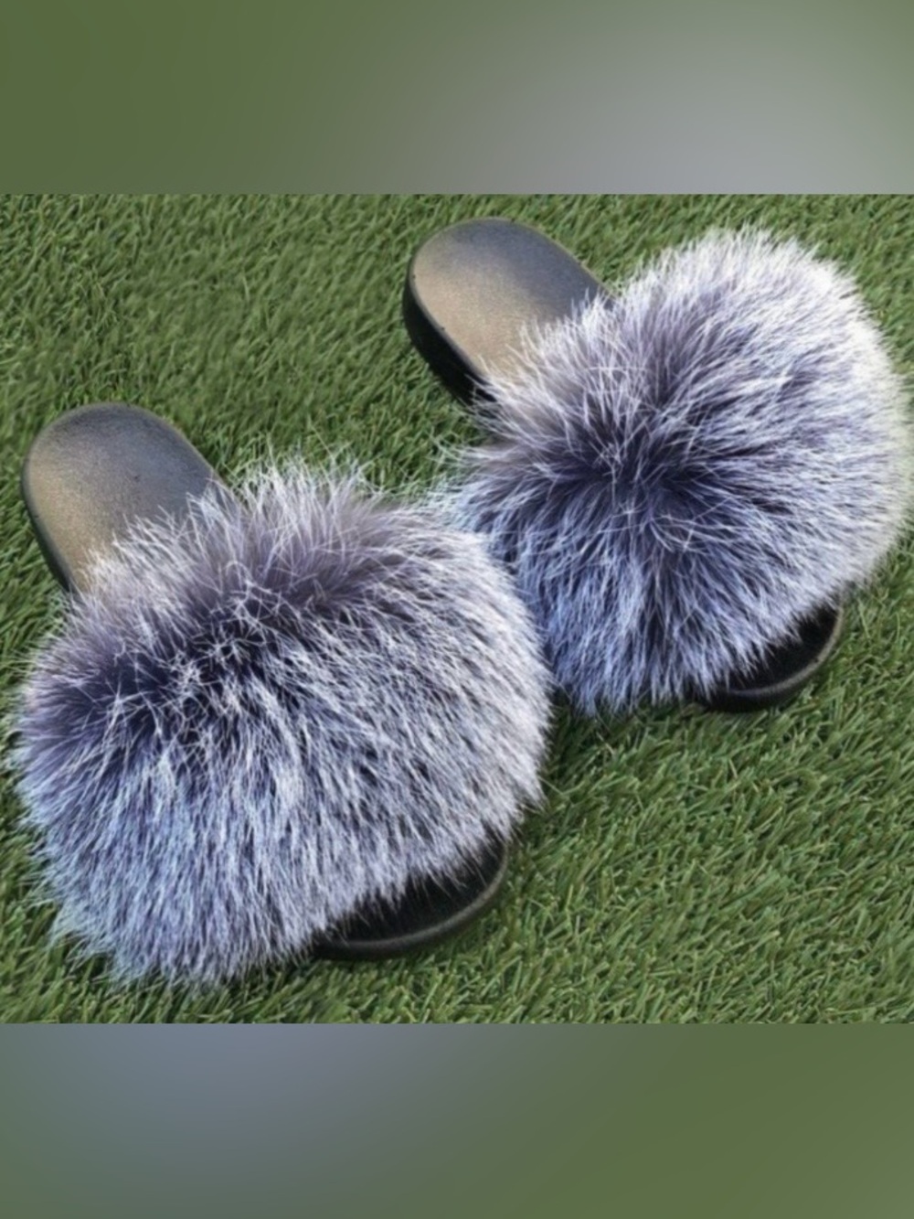 Gray Ombre Real Fox Fur Slides Sandals - Size 38